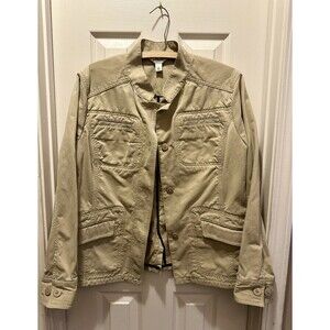 L.L. Bean Utility Jacket Coat Khaki Tan Women’s Sz Large Pima Cotton Button Up‎